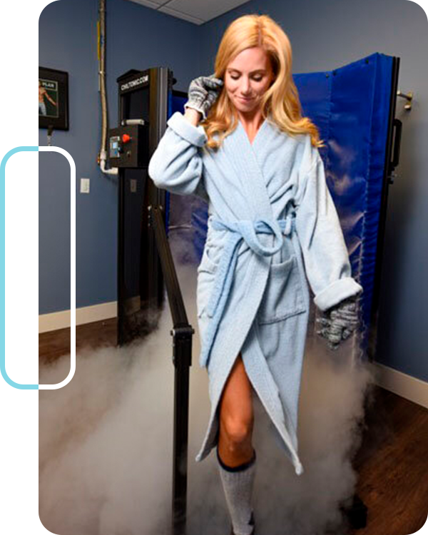 A woman walking out of a cooling machine